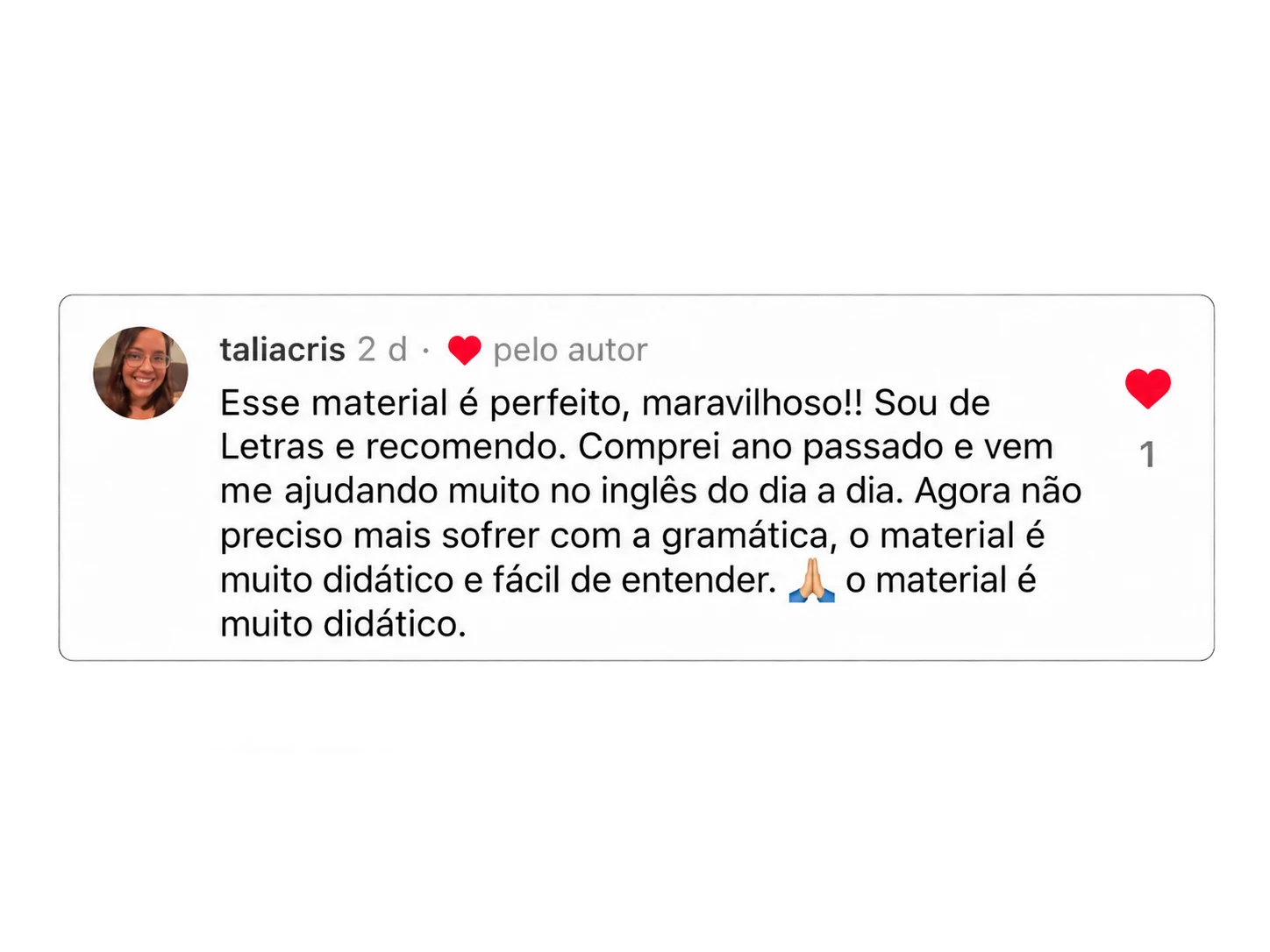 Depoimento de aluna sobre a didática do material