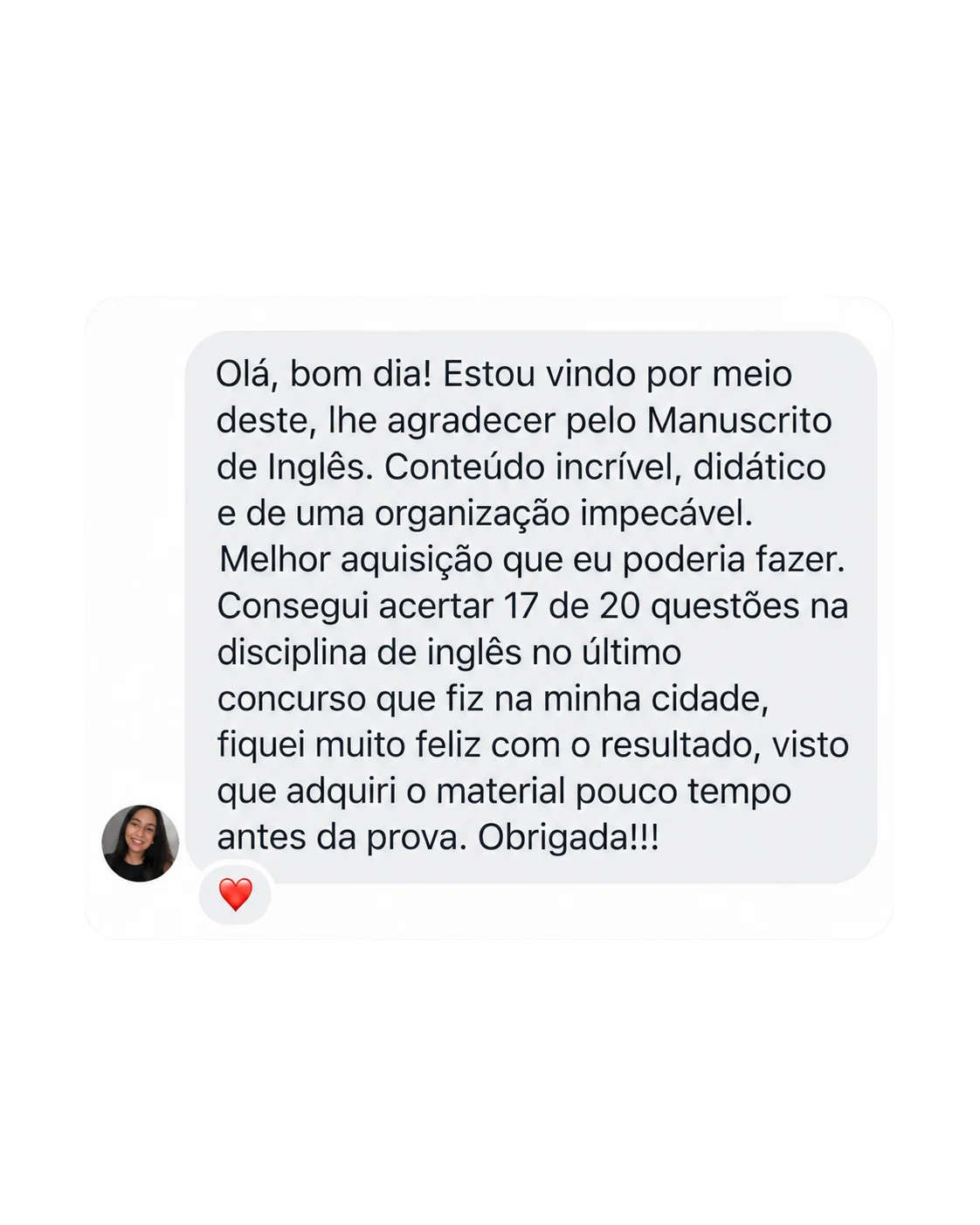 Depoimento sobre organização e resultado em prova