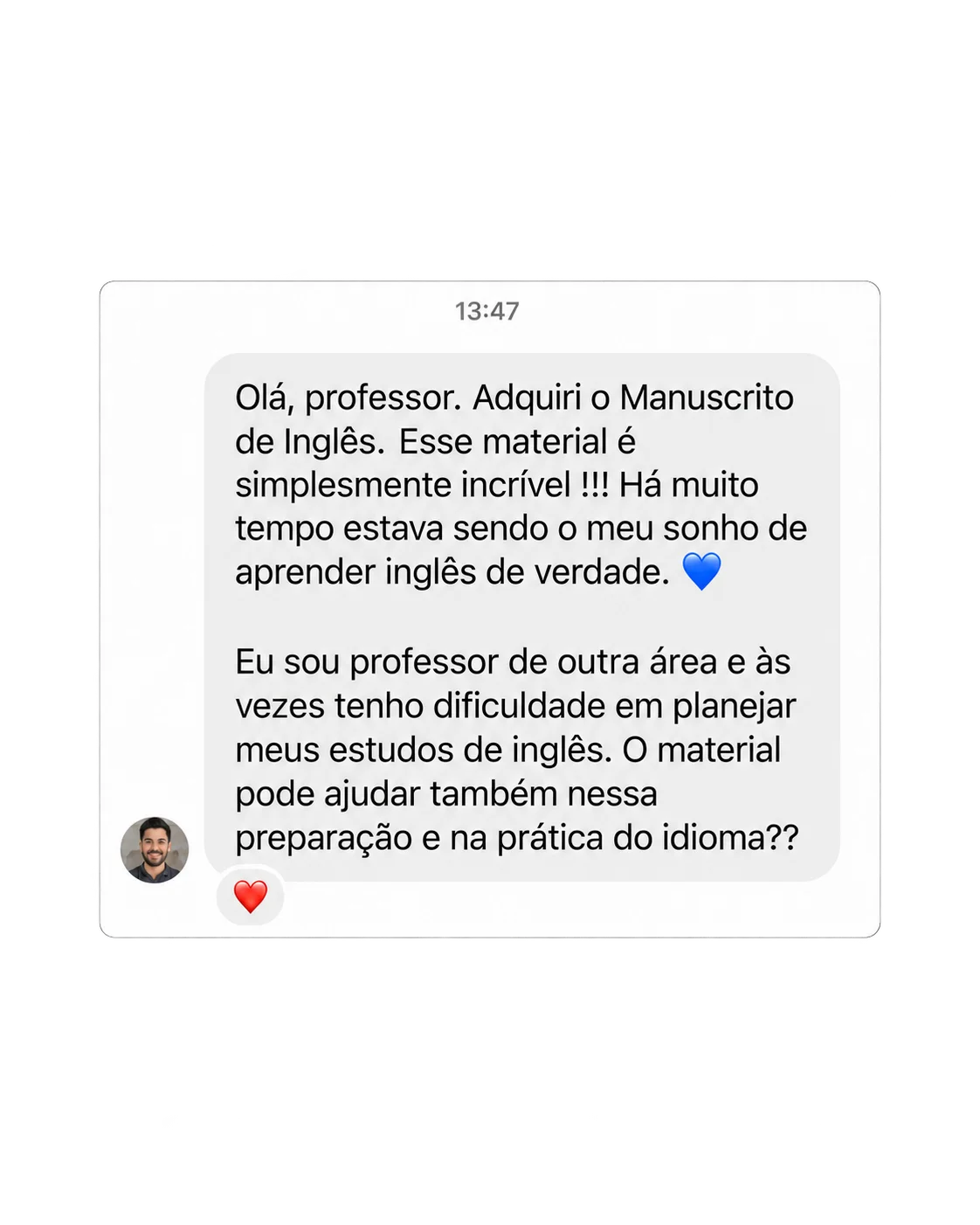 Mensagem sobre o sonho de aprender inglês