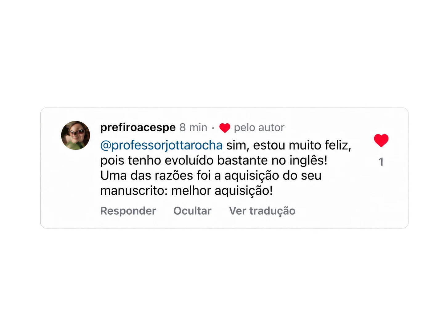 Depoimento sobre evolução no inglês