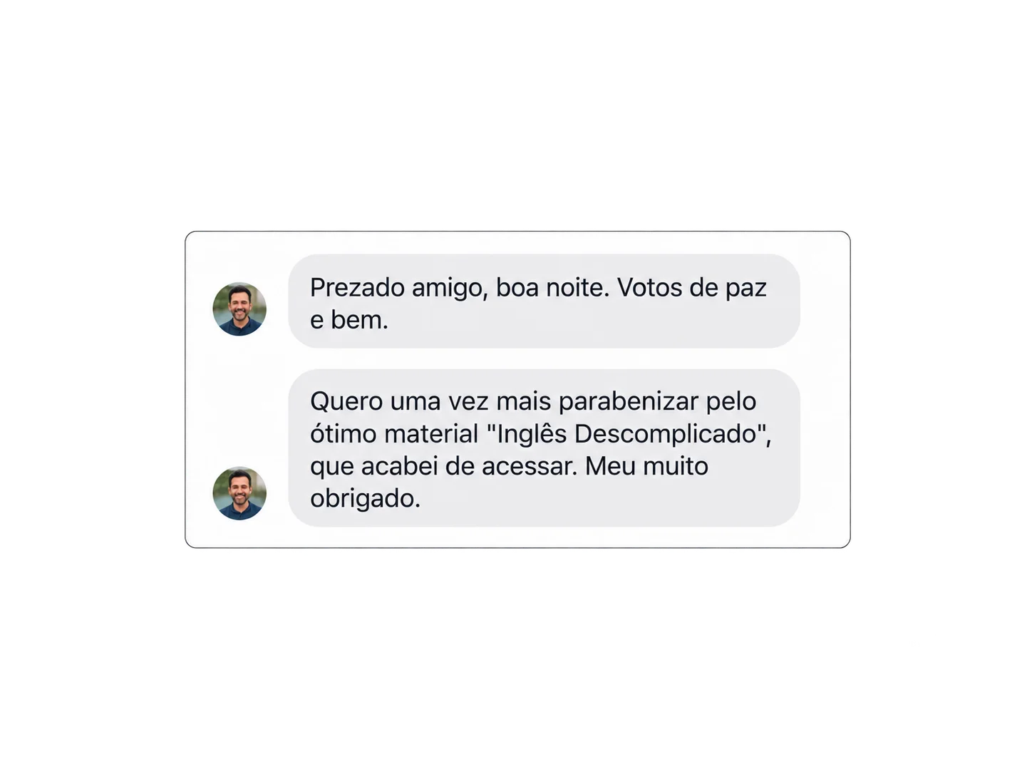 Mensagem de agradecimento pelo material